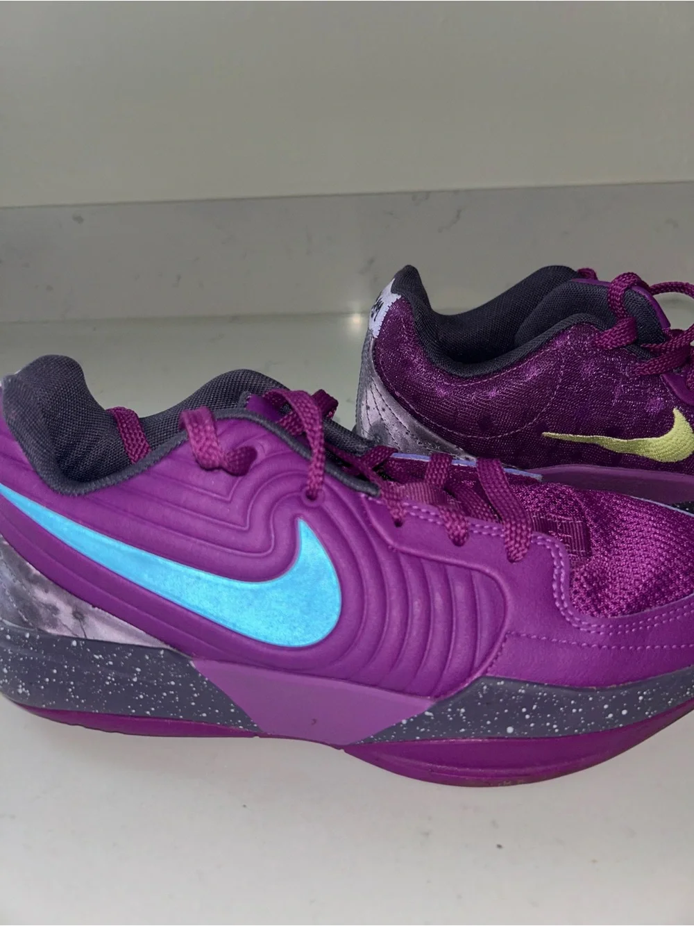Nike Purple Basketball Sneakers with Blue and Gold Swooshes - Picture 2 of 4